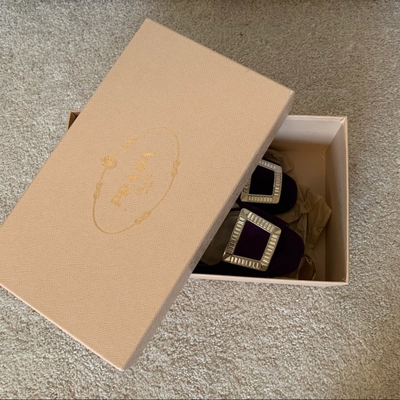 Prada Jeweled-Buckle Suede Mule Slide Sandal 36.5 - Picture 11 of 14